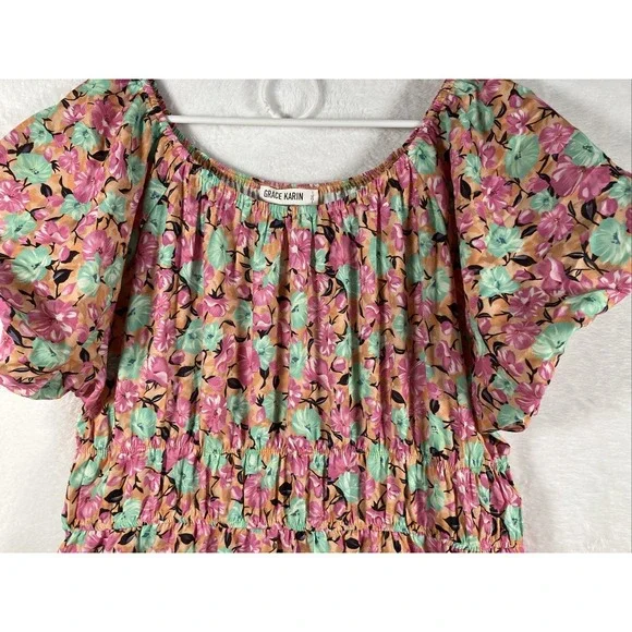 Grace Karin Floral Tiered Maxi Dress 2XL Plus Bubble Sleeve Cottagecore Romantic - Picture 4 of 11